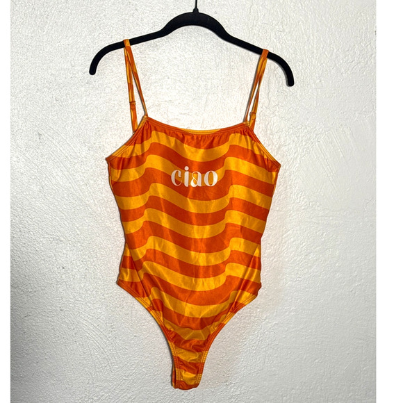 NWOT Aperol Ciao Striped High Cut Cheeky One-Piece Bathing Suit Size Medium - Picture 1 of 5